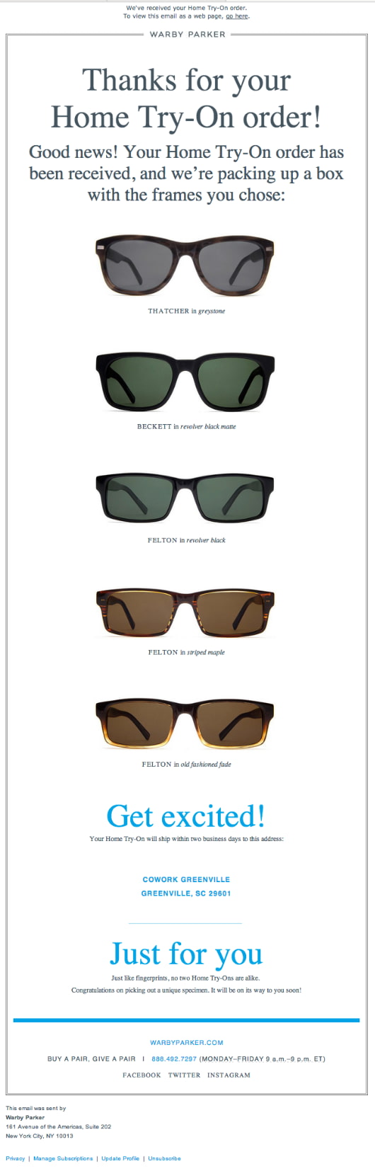 Example of a great post-purchase email